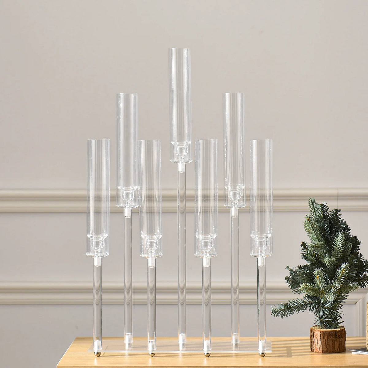 4pcs 7-Arm Acrylic Candlestick Clear Candelabra 26.5 Inch Tall for Wedding Birthday Party Living Room Decor