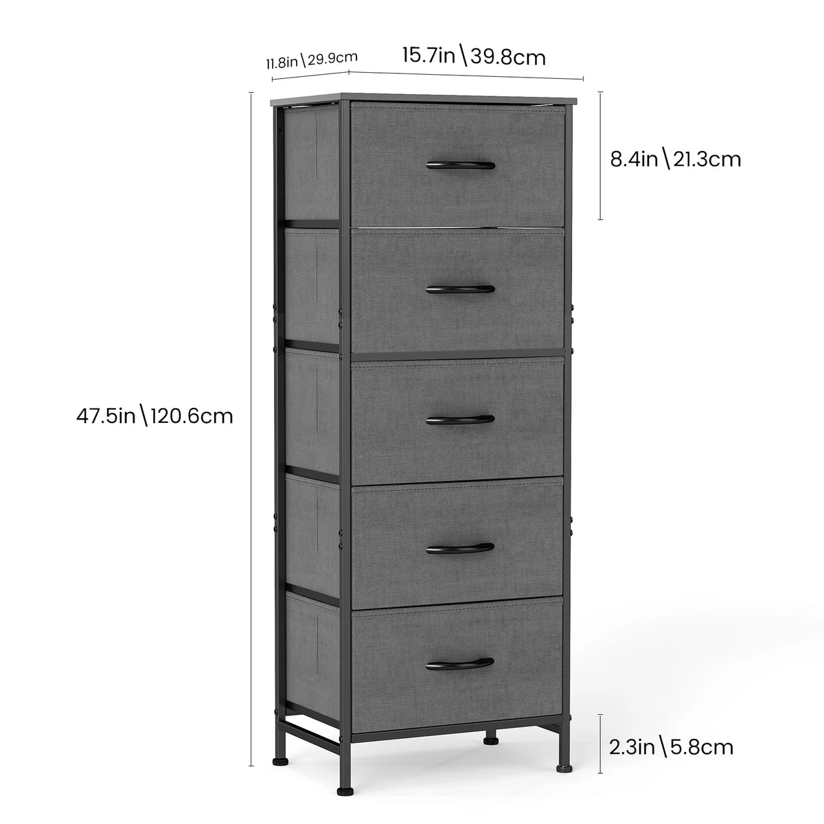 JHK 5 Drawer Fabric Dresser For Bedroom Storage Cabinet