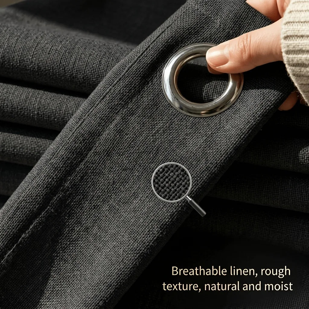 Linen Textured Full Light Blocking Thermal Insulated Grommet Curtains