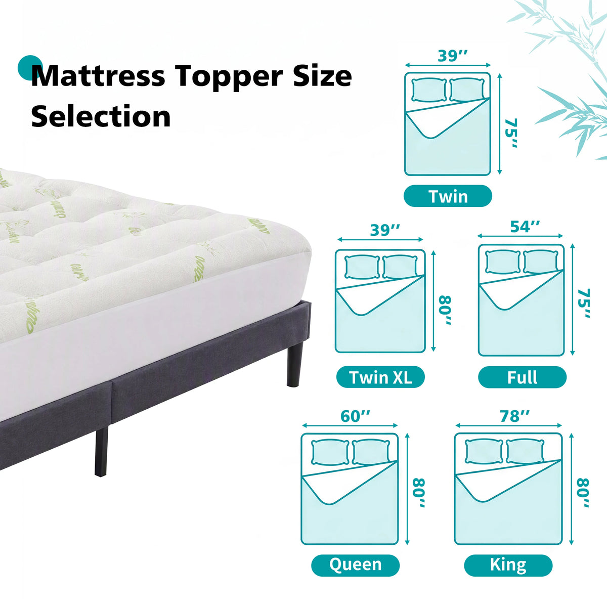 JHK Waterproof Bamboo Viscose Mattress Topper Cooling Deep Pocket