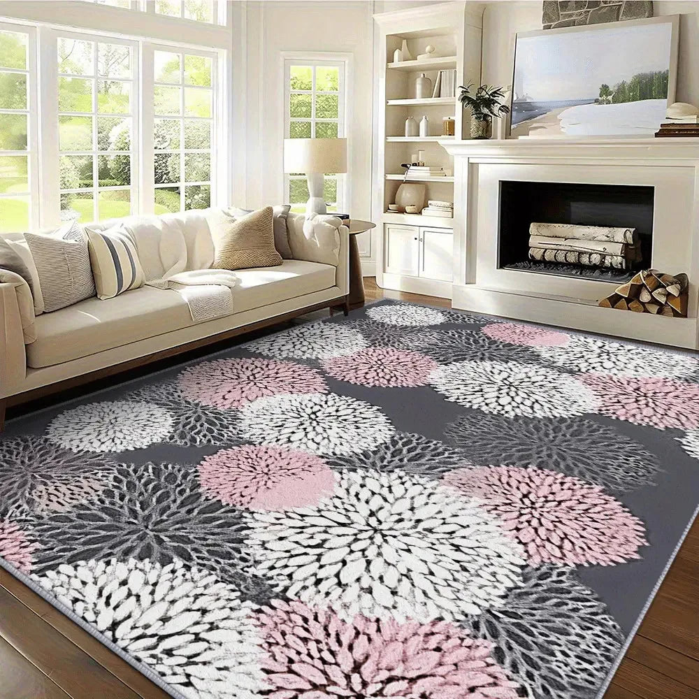 Soft Modern Floral Area Rug for Living Room and Bedroom
