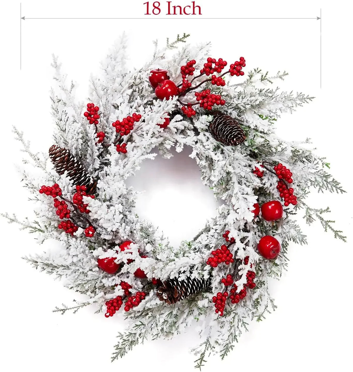 Garvee Snow Flocked Christmas Wreath With Pinecones And Berries