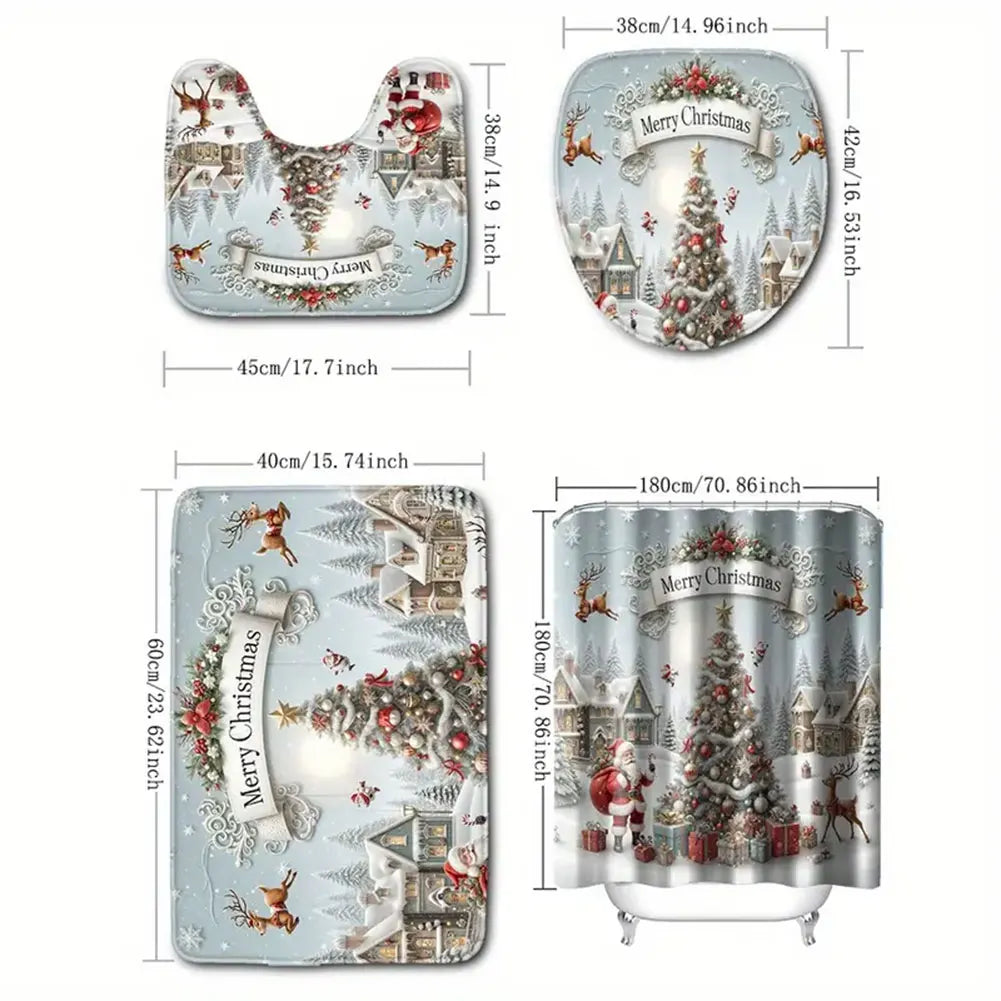 Shunmaii Christmas Santa Claus Polyester Shower Curtain Bathroom Decor