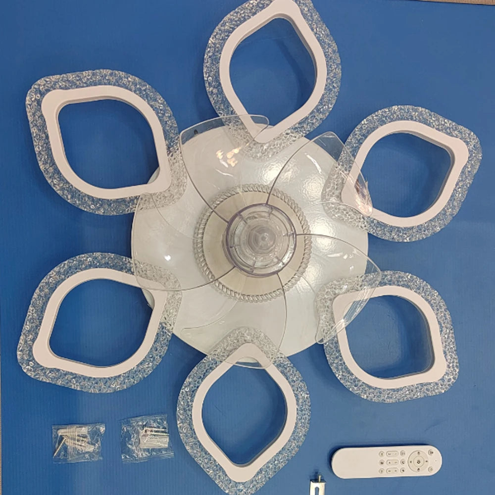 Ceiling Fan Light with 6-Petal Design, 6 Wind Speed Settings, Stepless Dimming, Timer Function, Reversible Motor, Suitable for Both Winter and Summer Use, Ideal for Bedrooms, Living Rooms, and above Dining Tables
