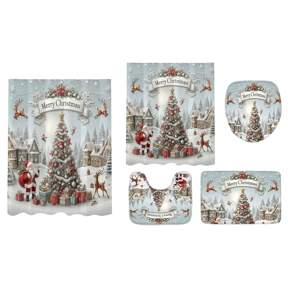 Shunmaii Christmas Santa Claus Polyester Shower Curtain Bathroom Decor