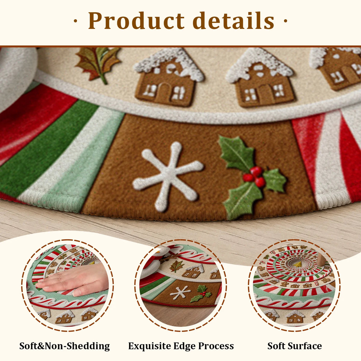 Christmas Candy Cane Gingerbread Snowman Snowflake Washable Velvet Area Rug