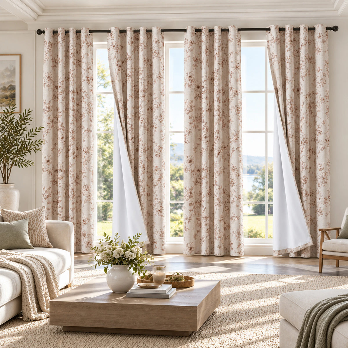 Floral Print Blackout Curtains With Thermal Insulation And Noise Reduction