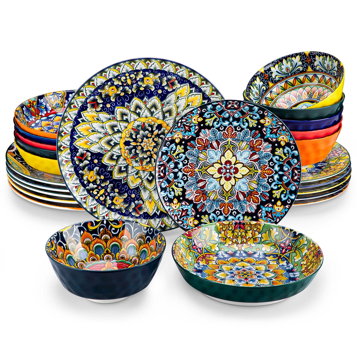 MALACASA Ceramic Dinnerware Set with Plates and Assorted Bowls