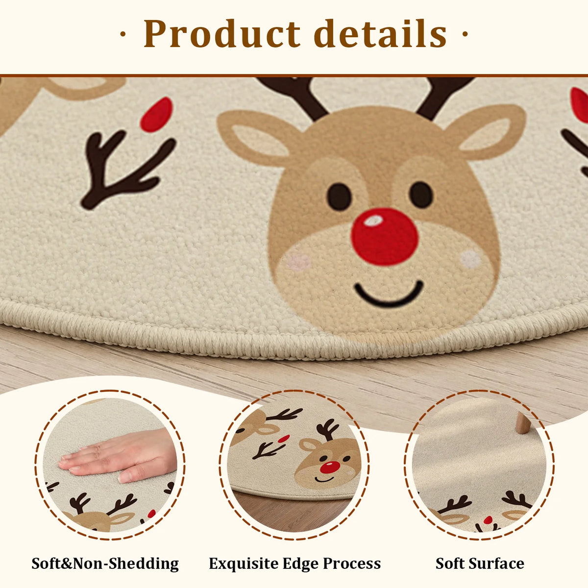 Machine Washable Reindeer Head Velvet Rug for Living Room and Bedroom