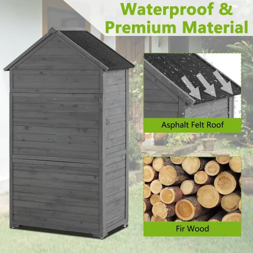 Outdoor Wooden Storage Cabinet With Removable Shelves And Latch