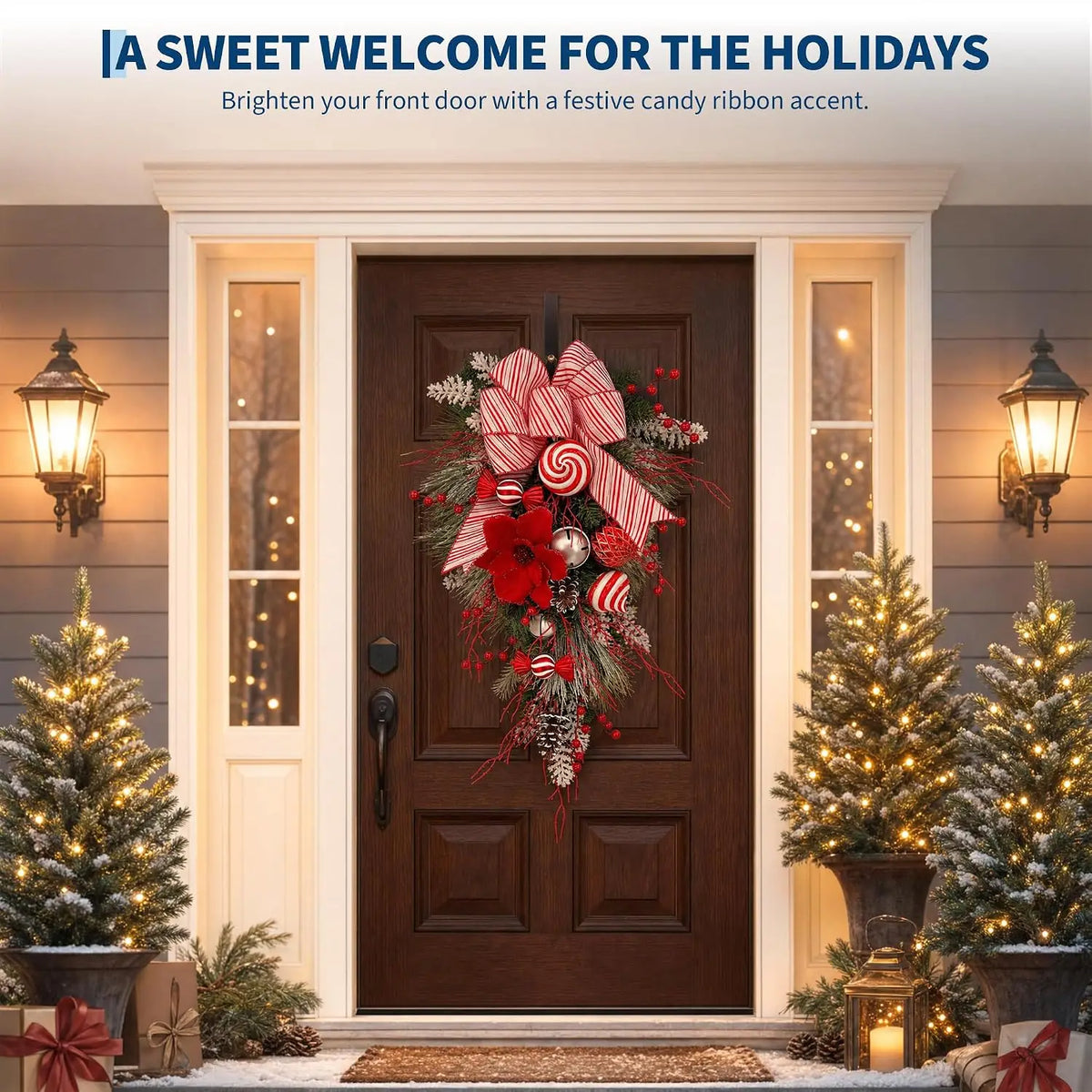 Garvee Artificial Christmas Door Swag With Faux Pine Holiday Greenery