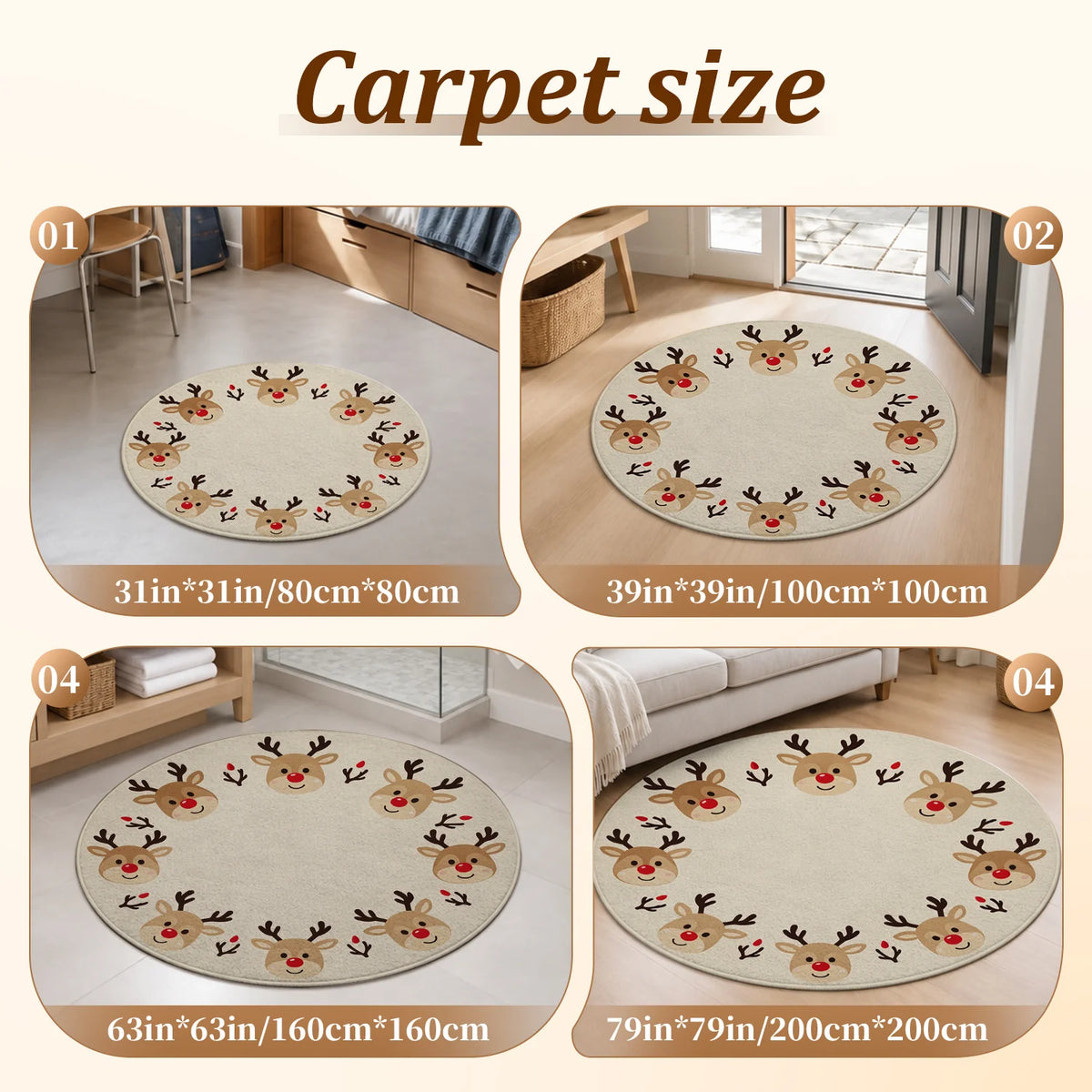 Machine Washable Reindeer Head Velvet Rug for Living Room and Bedroom