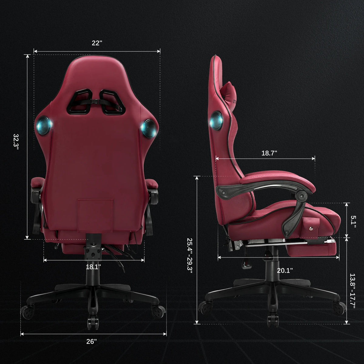 GTPLAYER Ergonomic Gaming Chair With Speakers And Footrest