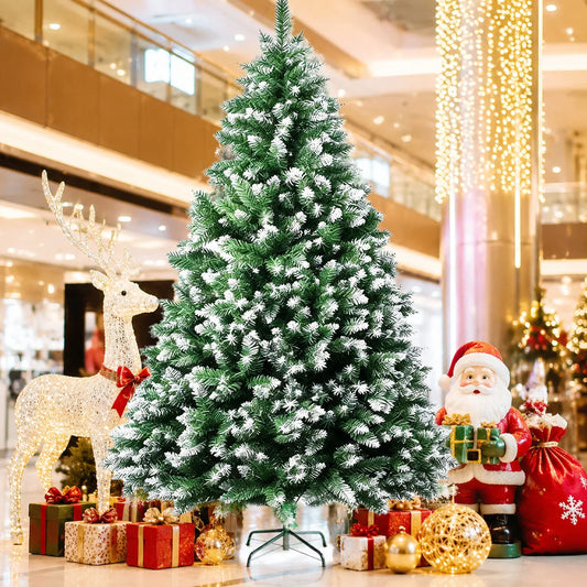 Flocked Artificial Tree With Foldable Metal Base for Holiday Decor