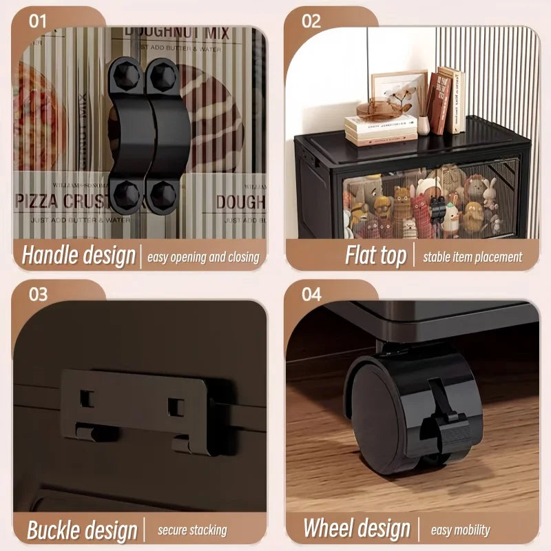 ONENOBLE Foldable Rolling Storage Cabinet With Clear Double Doors