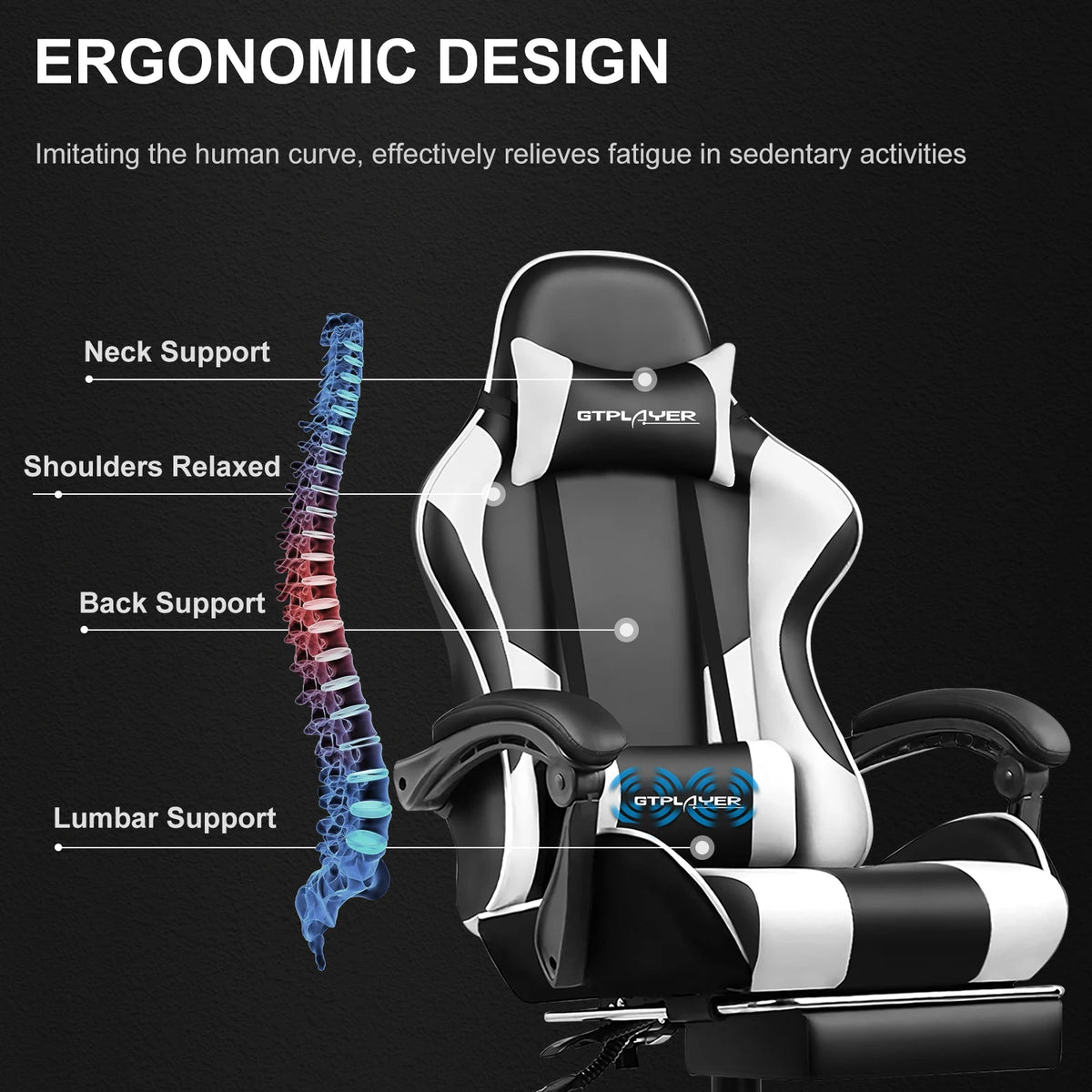 GTPLAYER Gaming Chair With Footrest, Lumbar Support And Headrest
