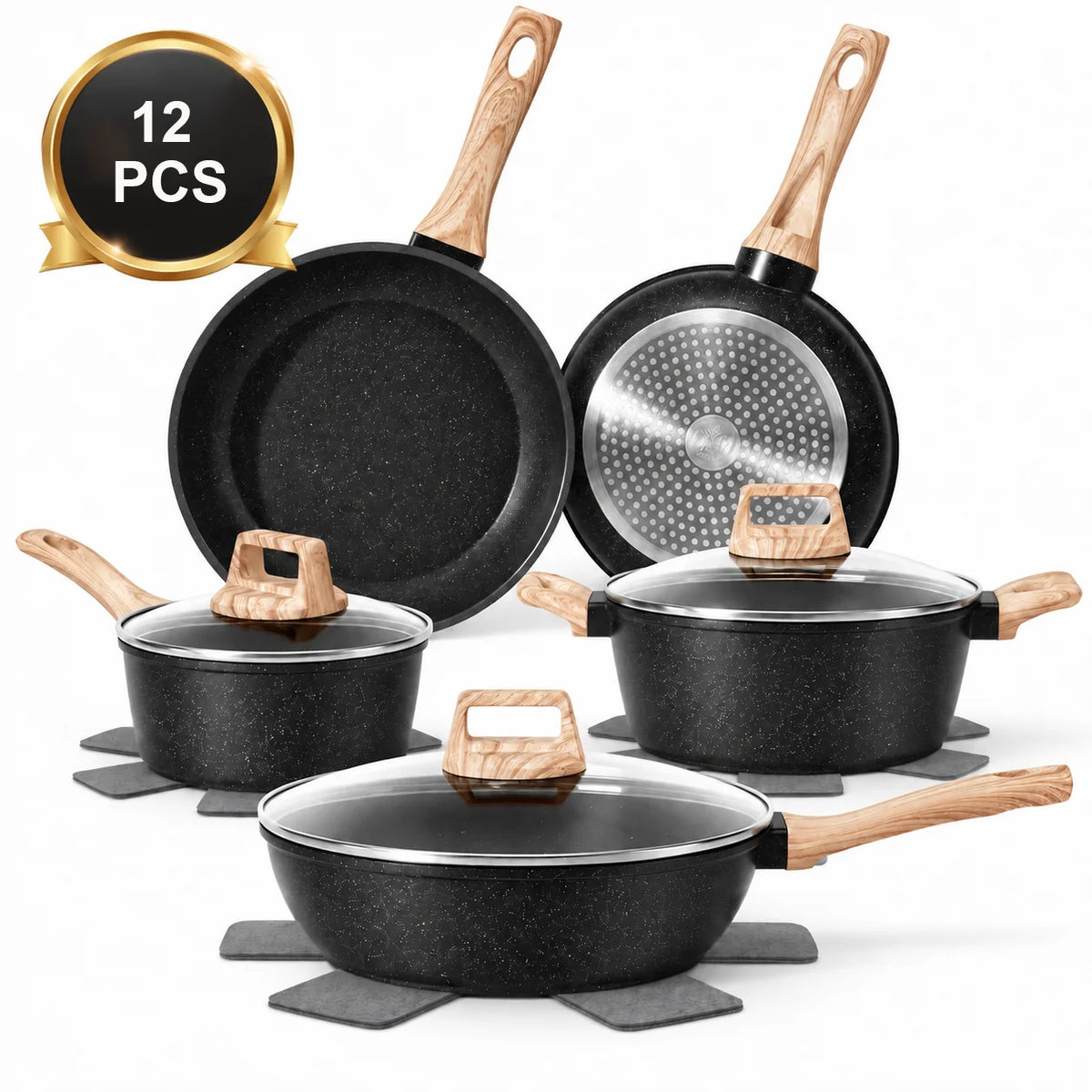 Non Stick Granite Cookware Set With Ceramic Pots And Pans