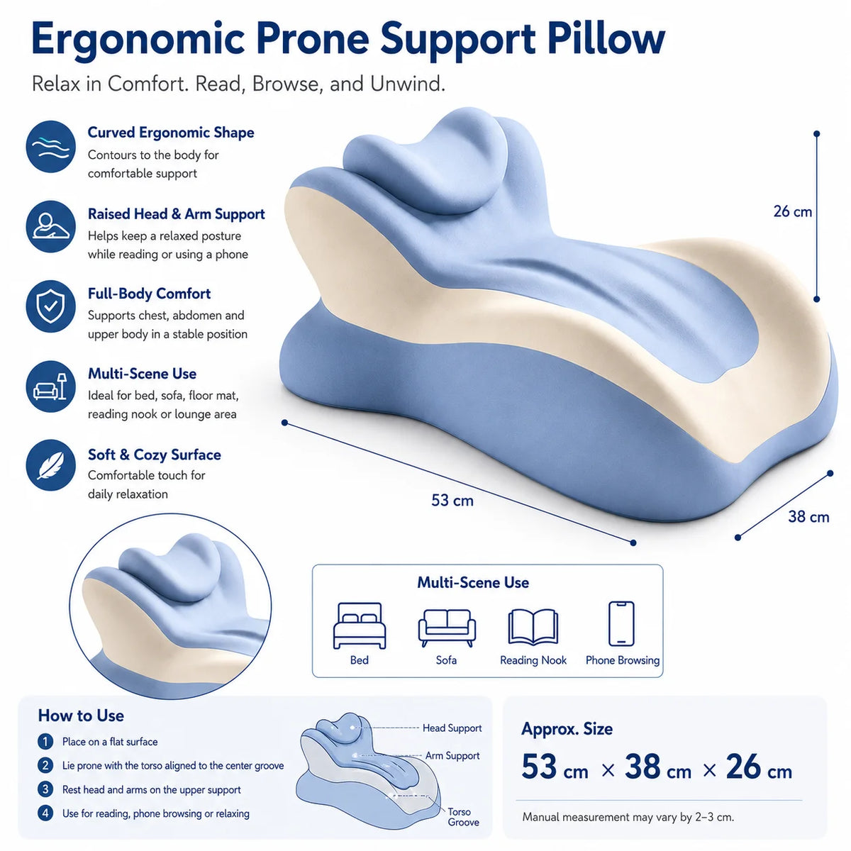Multifunctional Memory Foam Reading Pillow With Removable Headrest For Bed