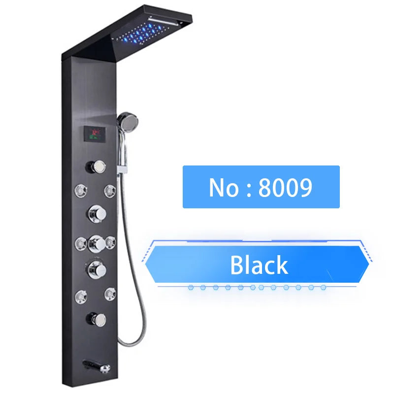 Shinesia LED Shower Panel With Massage Jets And Rainfall Faucet