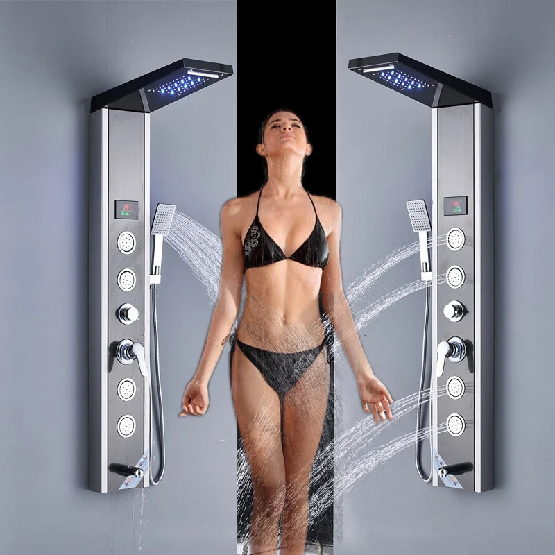 Shinesia LED Shower Panel With Massage Jets And Rainfall Faucet