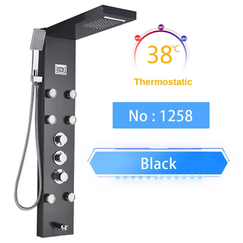 Shinesia LED Shower Panel With Massage Jets And Rainfall Faucet
