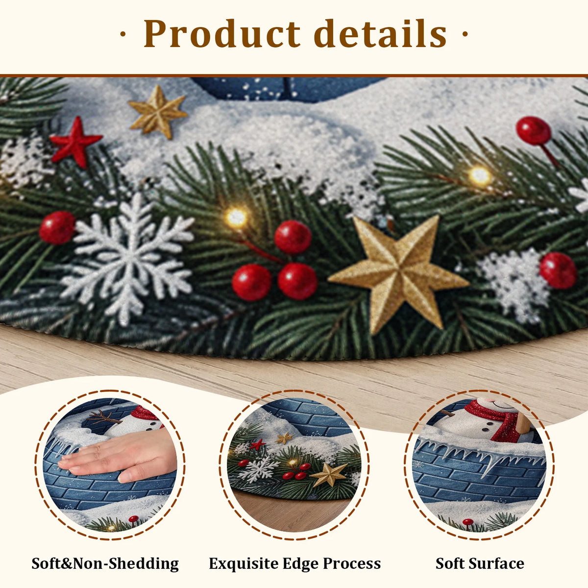 Winter Snowman Velvet Rug With Snowflake Pattern And Rubber Backing