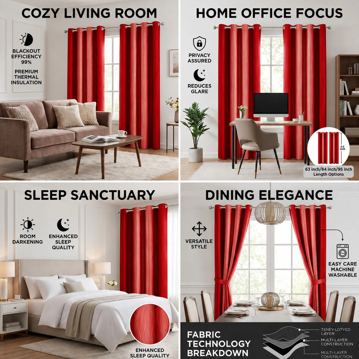 Thermal Insulated Blackout Grommet Window Curtains for Bedroom Privacy