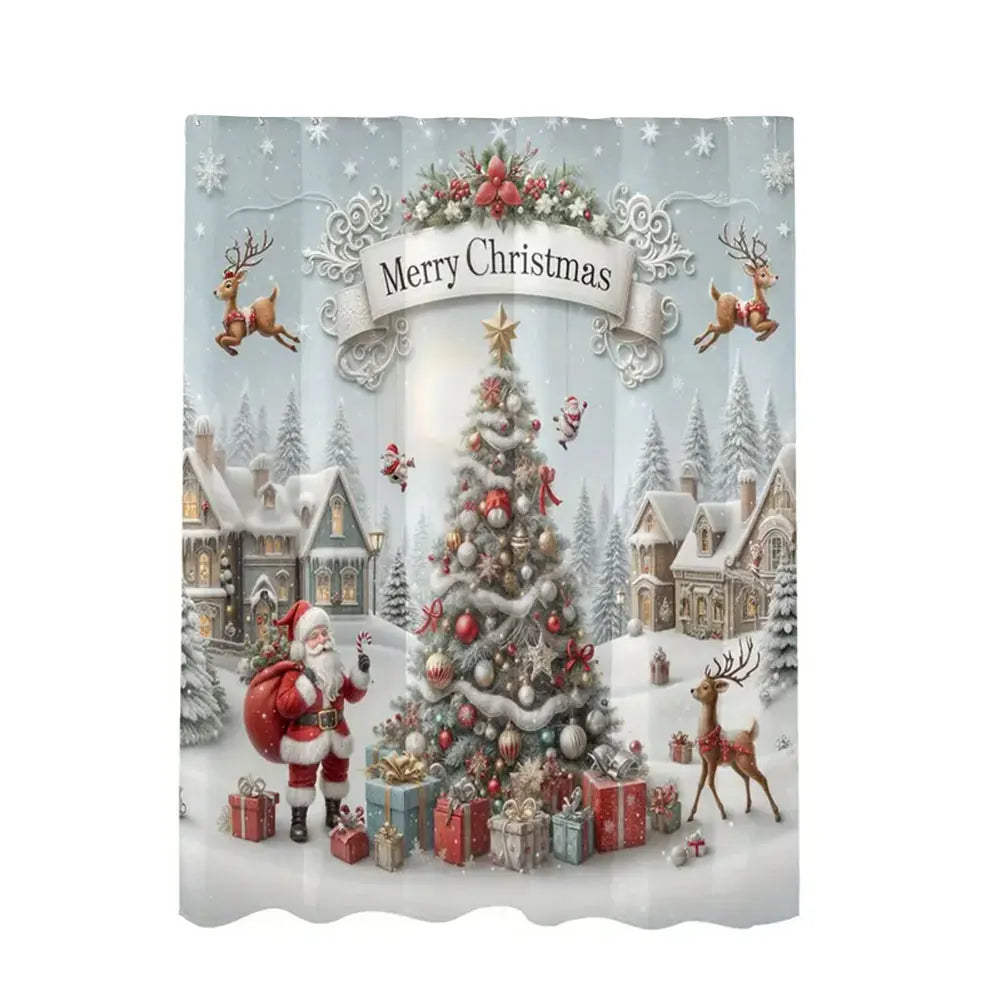 Shunmaii Christmas Santa Claus Polyester Shower Curtain Bathroom Decor
