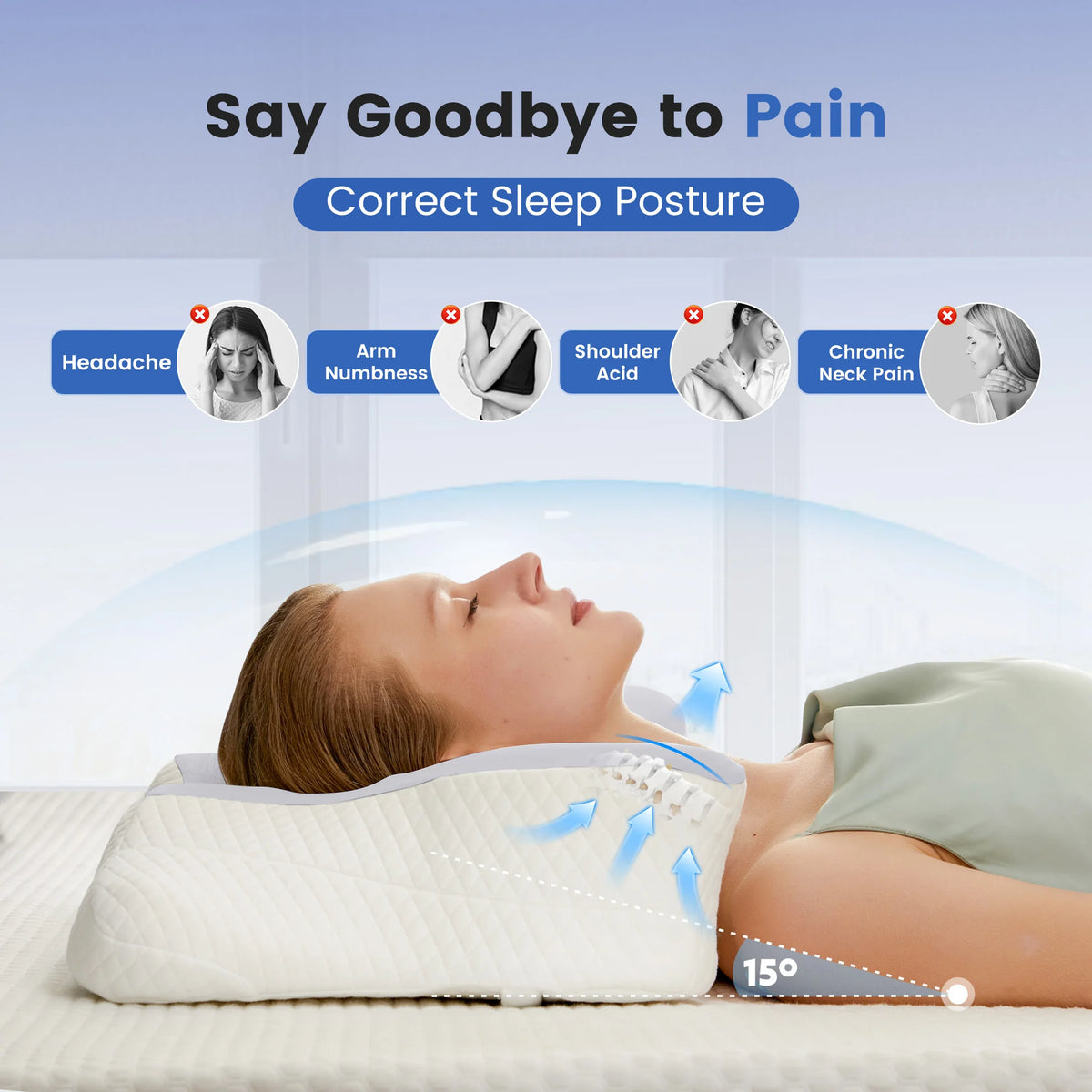 JHK Ergonomic Memory Foam Pillow With Cooling Case Cervical Support