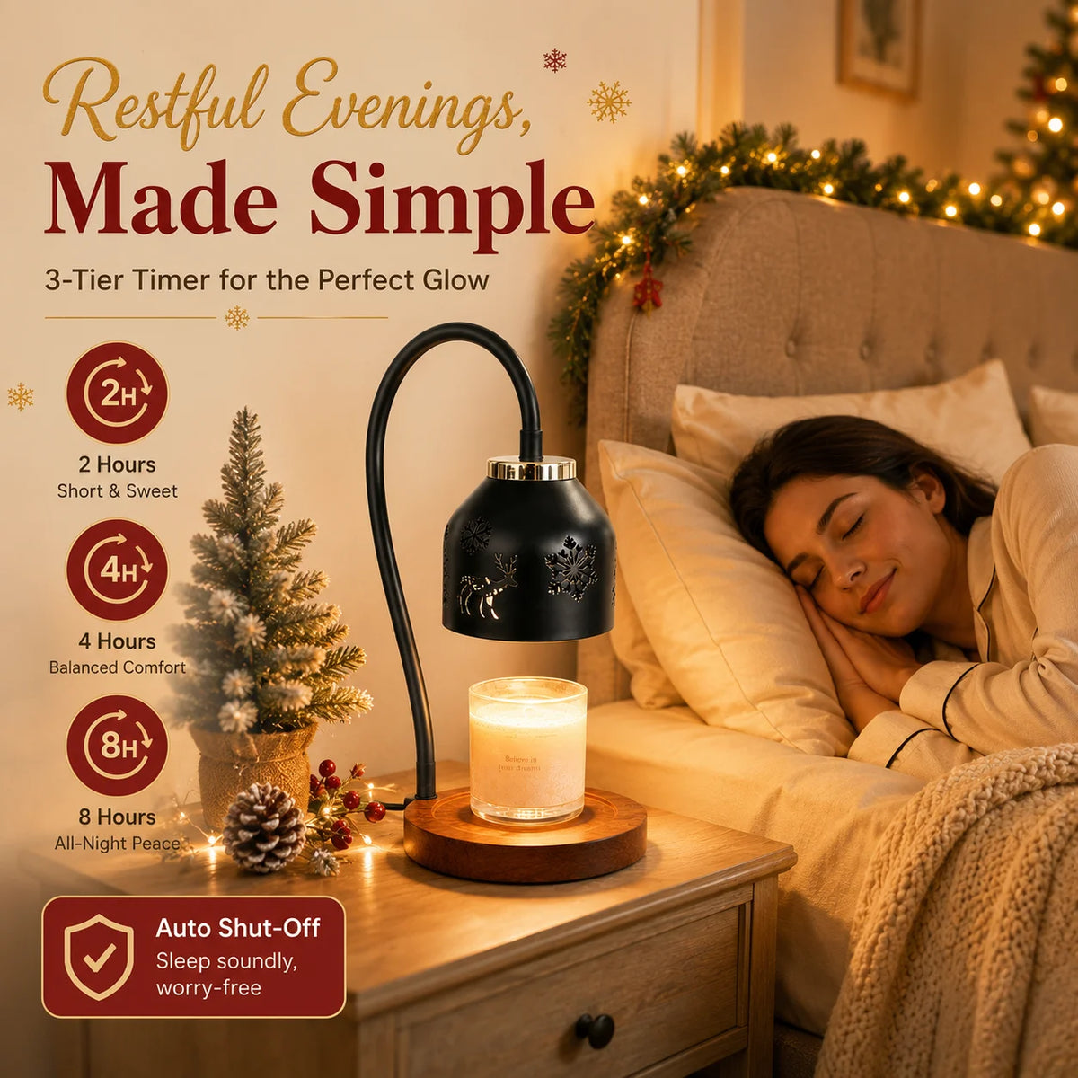 Christmas Snowflake Deer Candle Warmer Lamp With Timer And Dimming