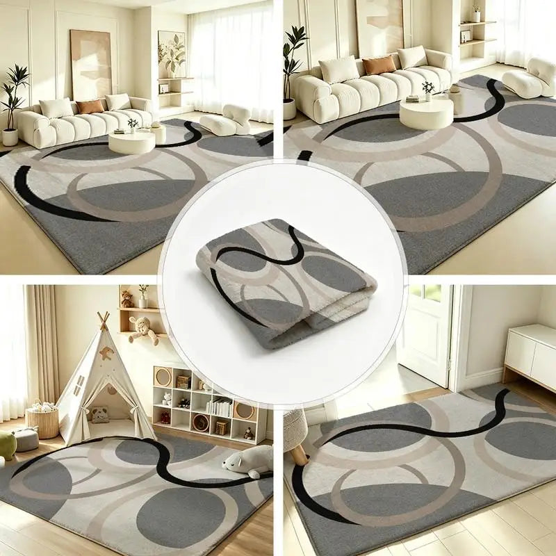 Abstract Curve Ring Pattern Area Rug For Living Room Office