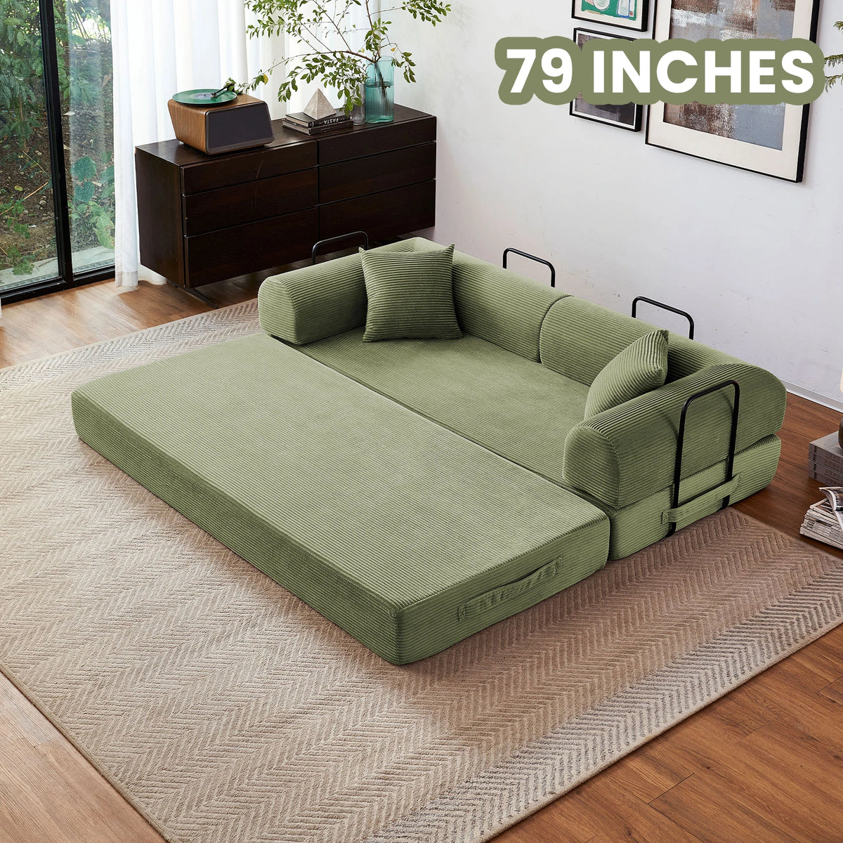 Foldable Convertible Futon Sleeper Sofa Bed With L Shaped Armrests