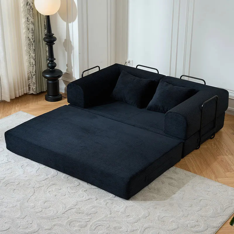 Foldable Convertible Futon Sleeper Sofa Bed With L Shaped Armrests