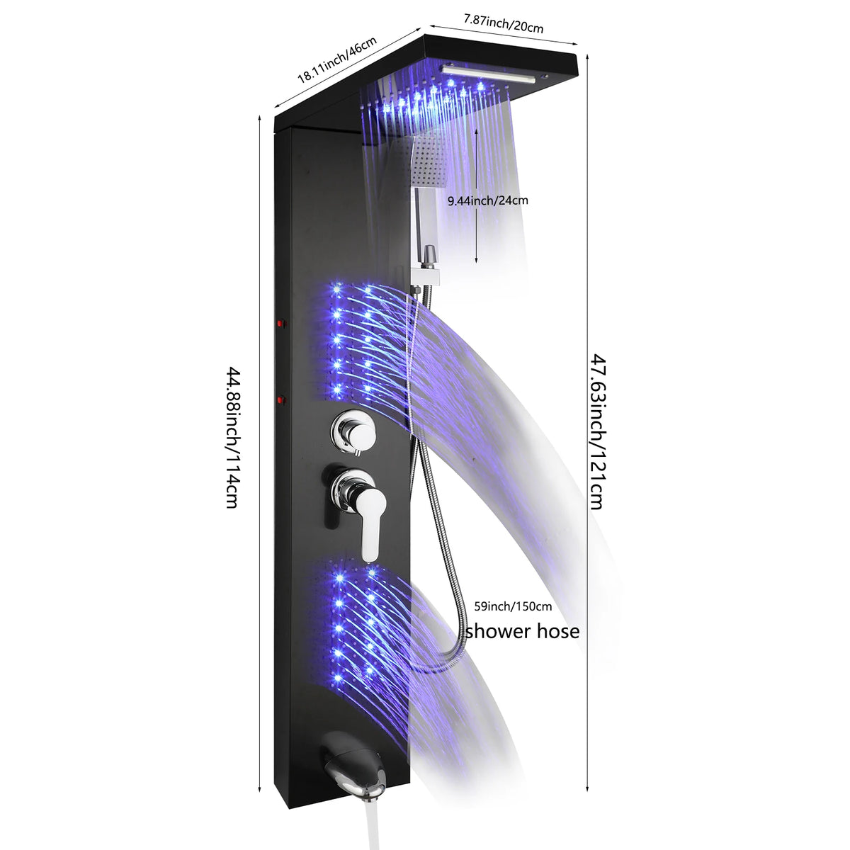 Stainless Steel Shower Panel With LED Head And Body Jets