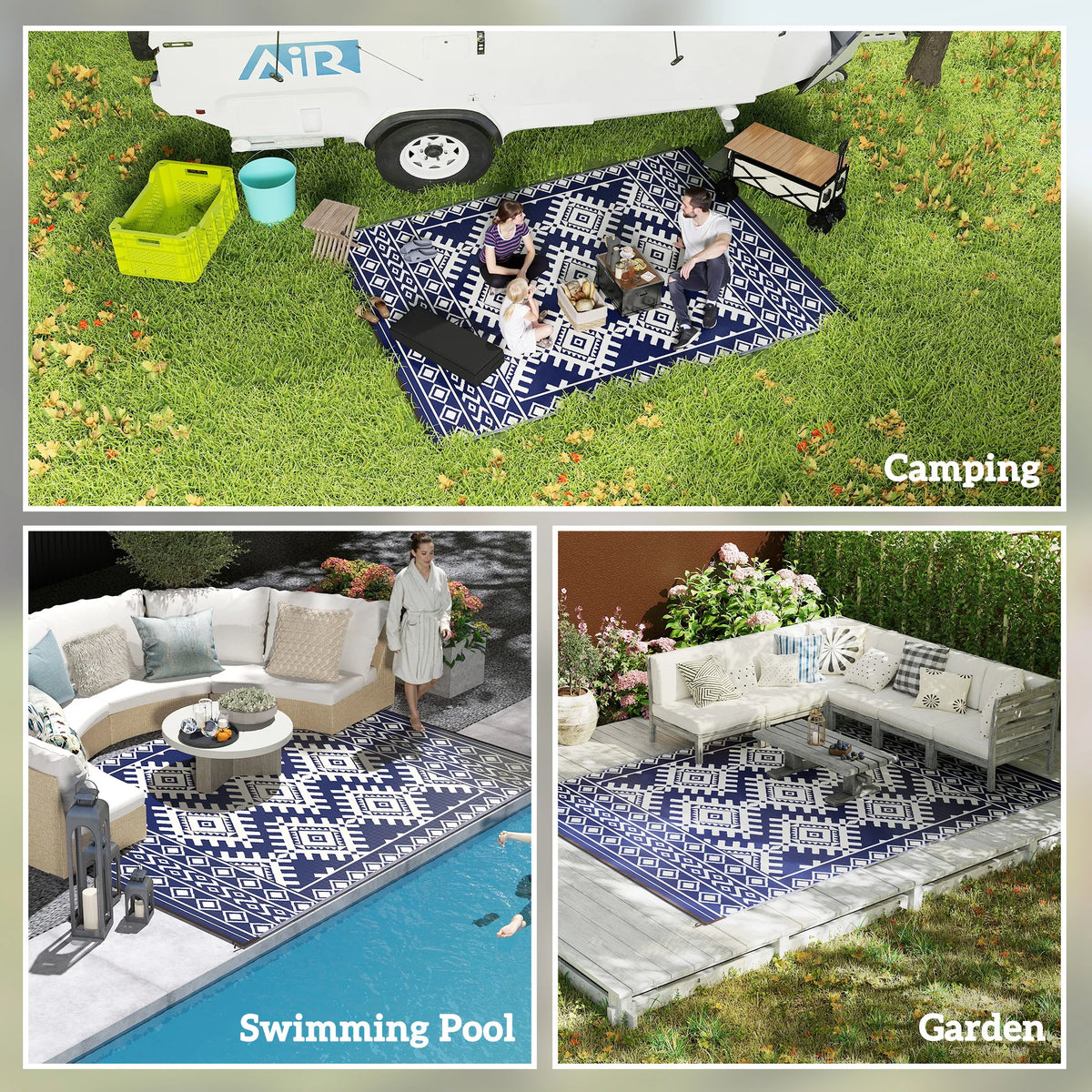Outsunny Geometric Outdoor Polypropylene Area Rug With Rhombus Border
