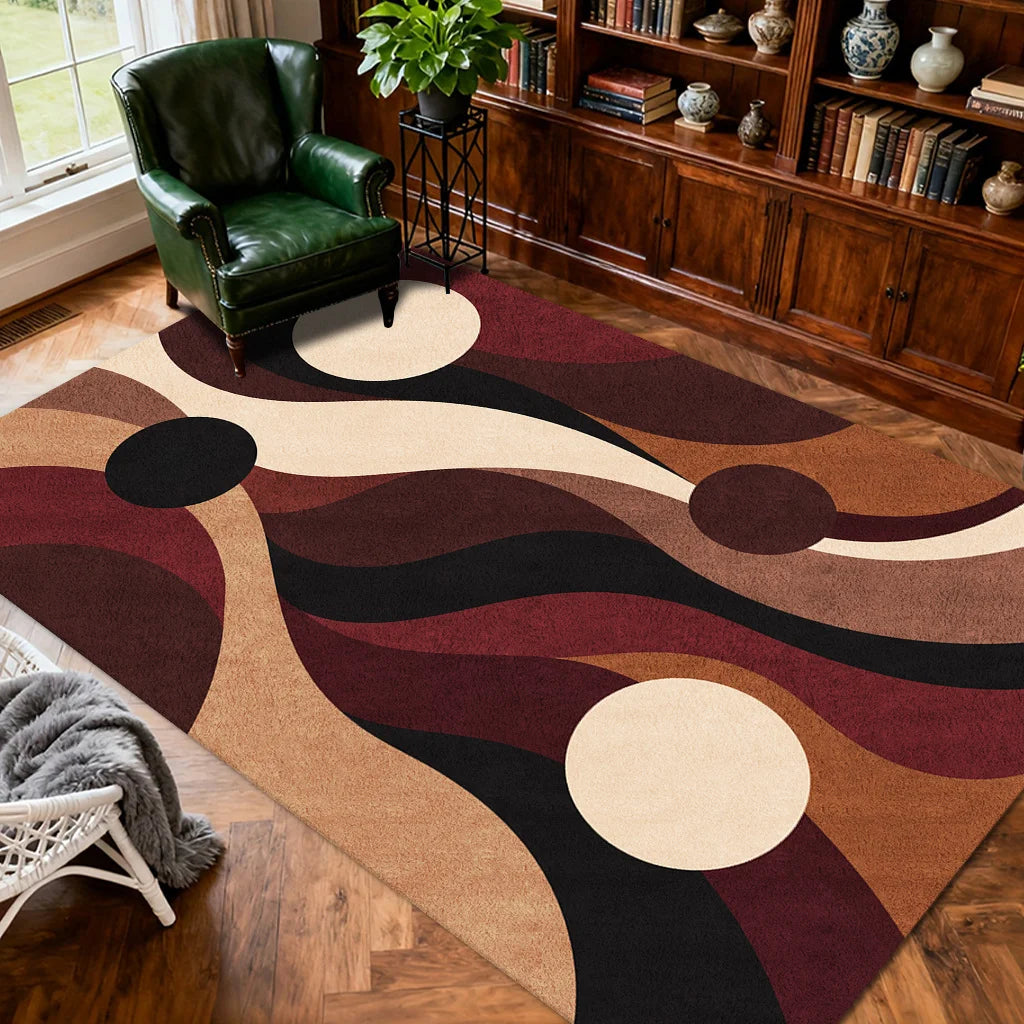 Modern Abstract Geometric Wave Area Rug for Living Room Decor