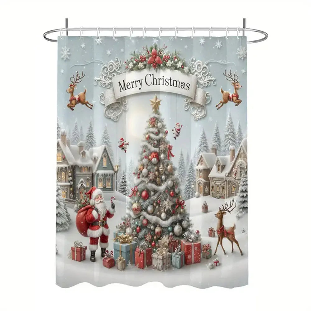 Shunmaii Christmas Santa Claus Polyester Shower Curtain Bathroom Decor