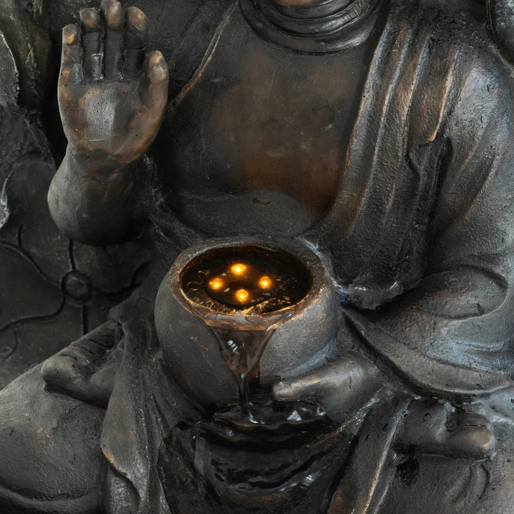 Zen Buddha Waterfall Fountain with LED for Garden Patio Decor