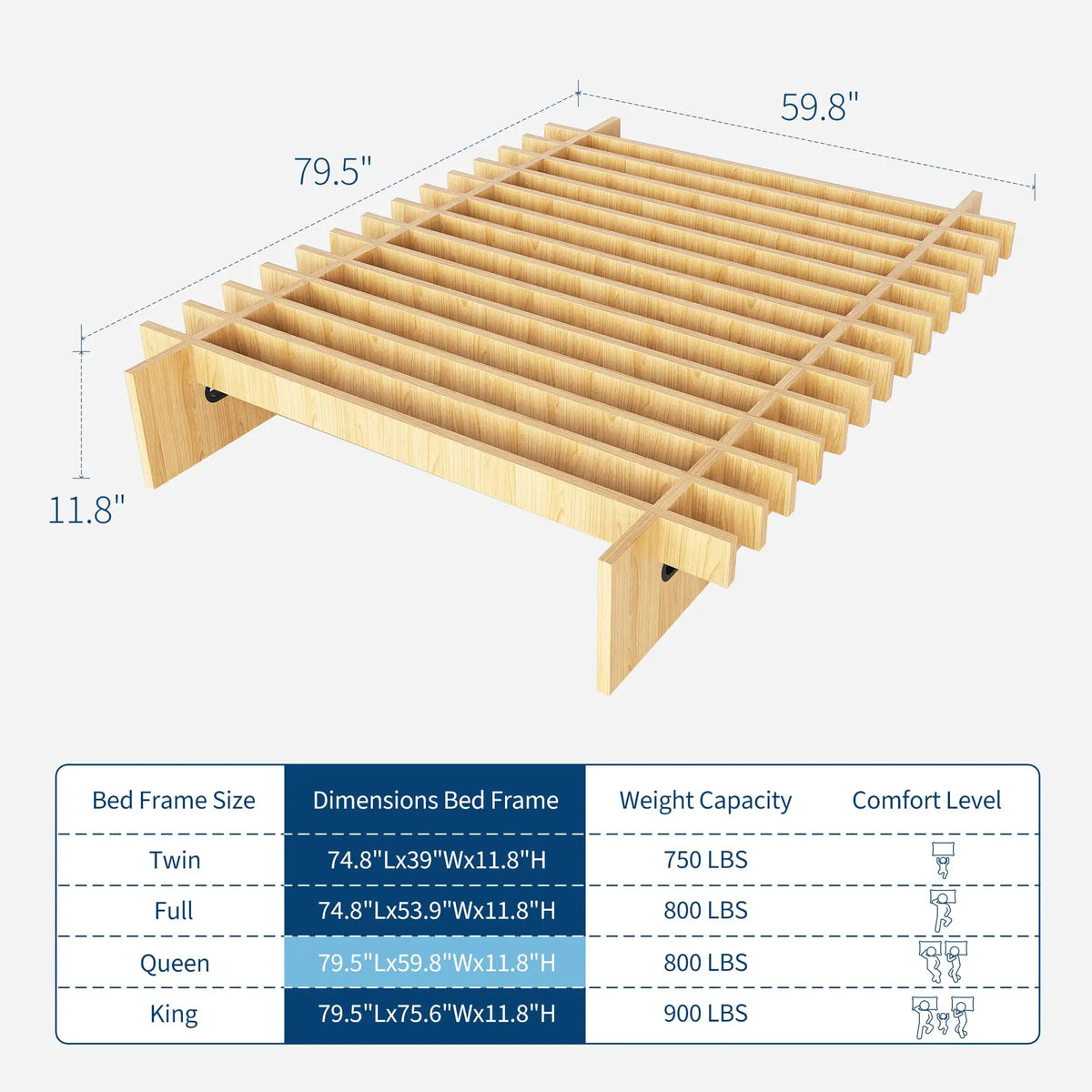 HiMISS Wood Platform Bed Frame Without Headboard Box Spring Free