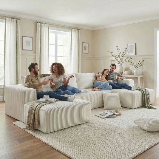Modular Corduroy Sectional Sofa With Plush Comfort for Family Living