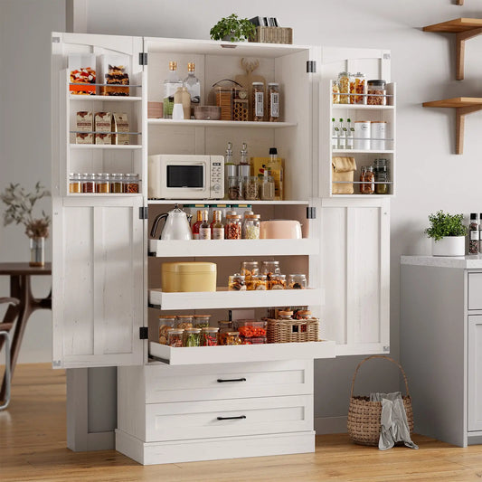 ONBRILL Six Door Farmhouse Kitchen Pantry Cabinet With Shelves