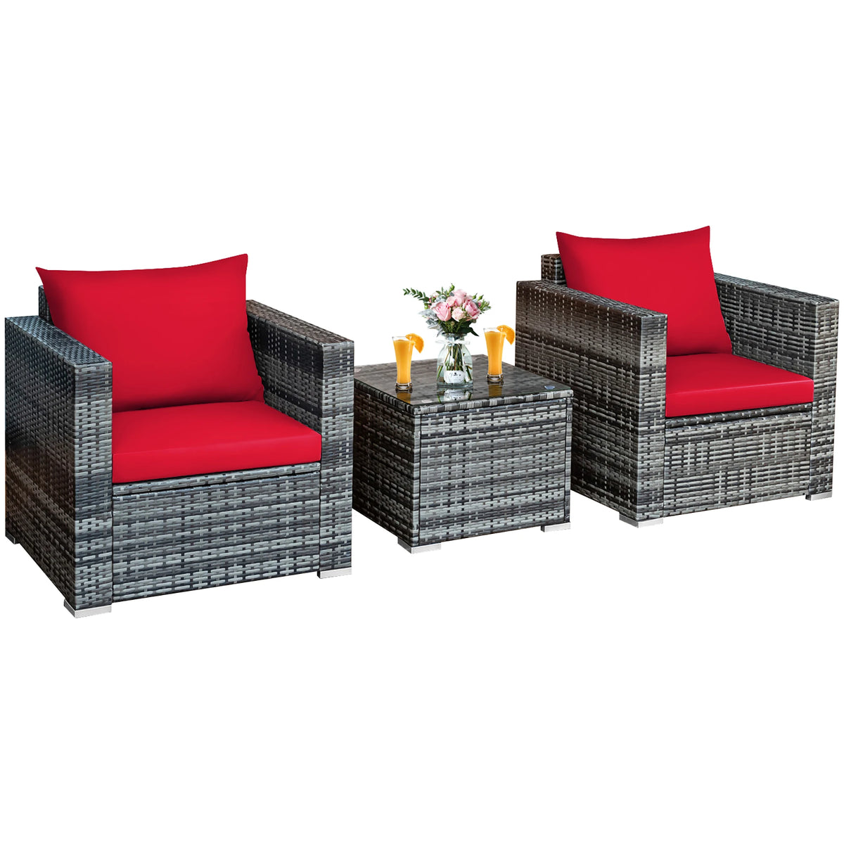 HOMASIS Outdoor Rattan Bistro Furniture Set With Cushioned Seating