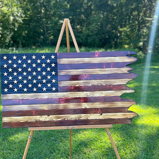 American Wavy Flag Wooden Independence Day Home Decoration Gift 񟿿