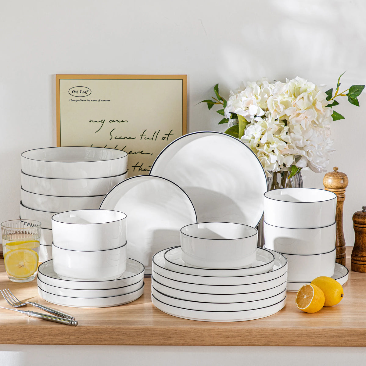 MALACASA Ceramic Dinnerware Set With Plates Bowls And Rim Design