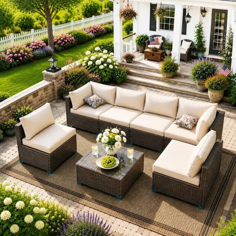All Weather Wicker Patio Sectional Sofa Set With Coffee Table