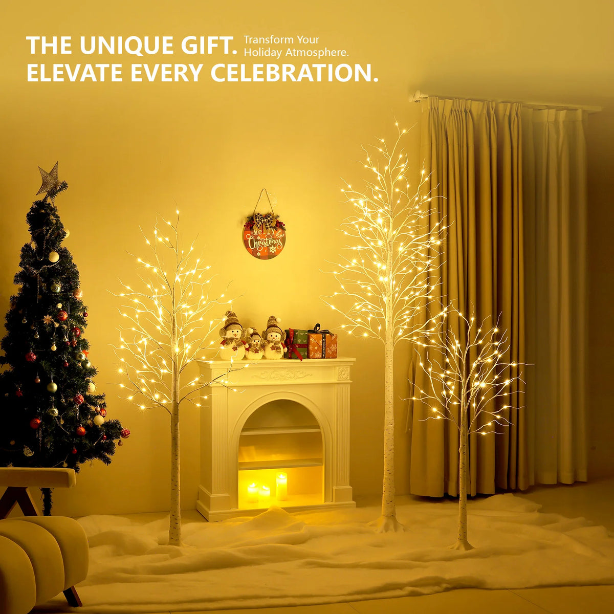 DR.PLANZEN Artificial Lighted Birch Tree for Holiday Home Decor