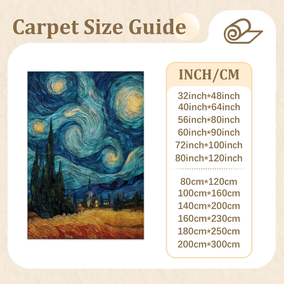Van Gogh Starry Night Art Print Washable Non Slip Area Rug