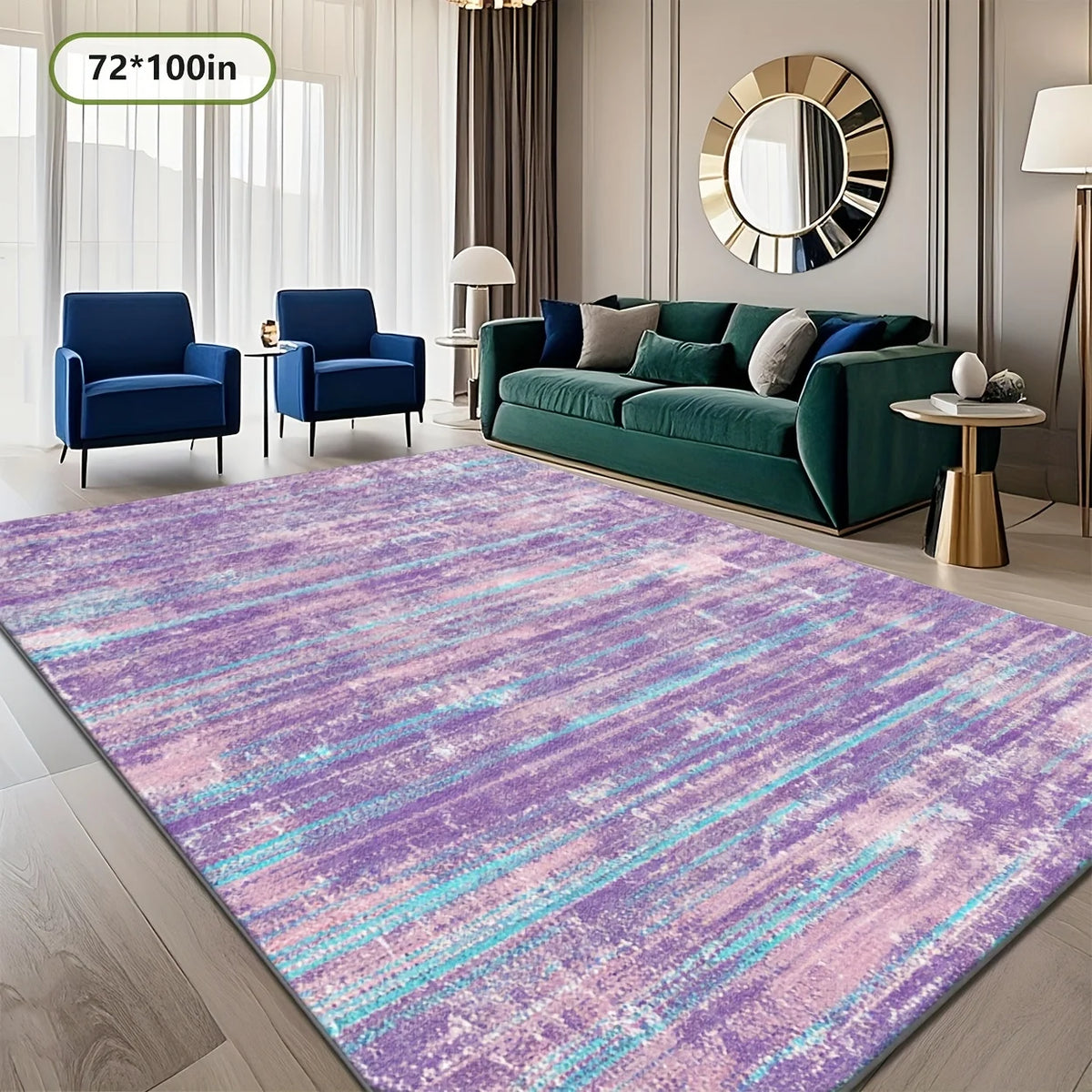 Classic Striped Polyester Area Rug With Non Slip Rubber Backing