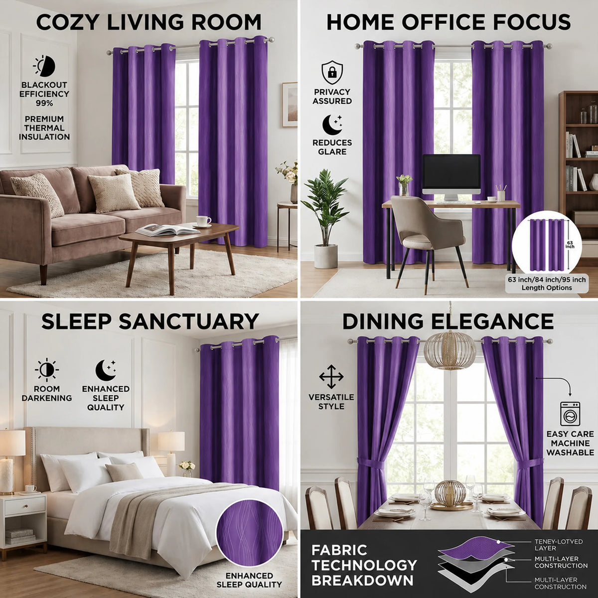 Thermal Insulated Blackout Grommet Window Curtains for Bedroom Privacy