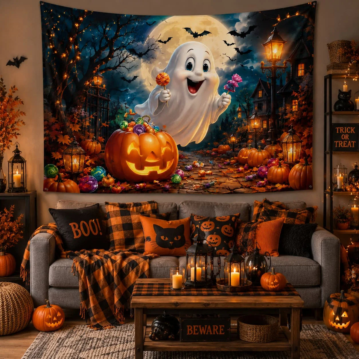 Halloween Ghost Pumpkin Door Banner for Candy Hunt Party Decor